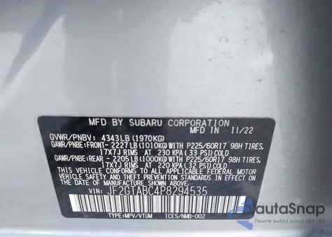 2023 Subaru Crosstrek z USA, uszkodzony, nr VIN JF2GTABC4P8294535